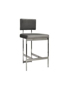 Baylor Nickel Counter Stool with Grey Velvet Cushion